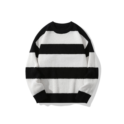 New Loose Bottoming Sweater Casual Versatile Striped Pullover Men's Round Neck Sweater