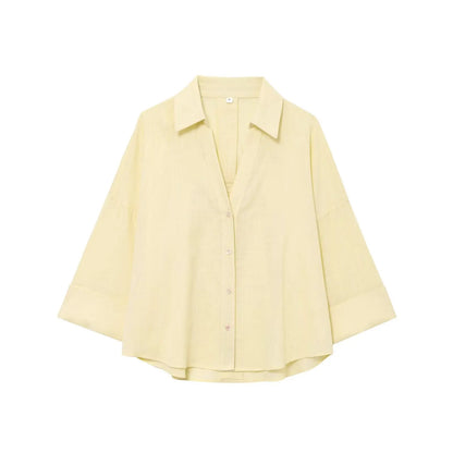 HH 2025 Casual Women Soild Linen Loose Shirt Summer Female Lapel Collar Long Sleeve Oversized Office Wear Lady Blouse