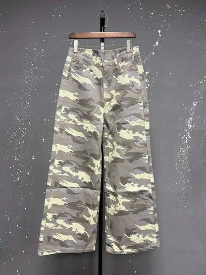 IEFB High Street Men's Denim Pants Camouflage Casaul Straight Bottom Simple Wide Leg Loose Trousers Spring Stylish 2026 9C354