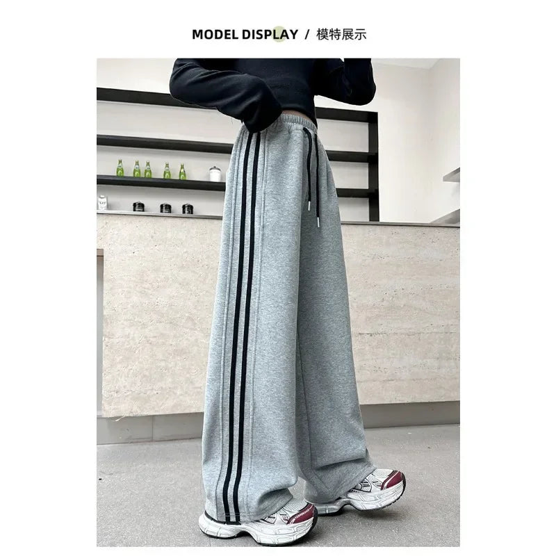 RAISE YOUNG 4-14Y Girls Sweatpant Side Striped Junior Girl Sports Pant Elastic Waist School Girl Straight Pant Dog Print Trouser
