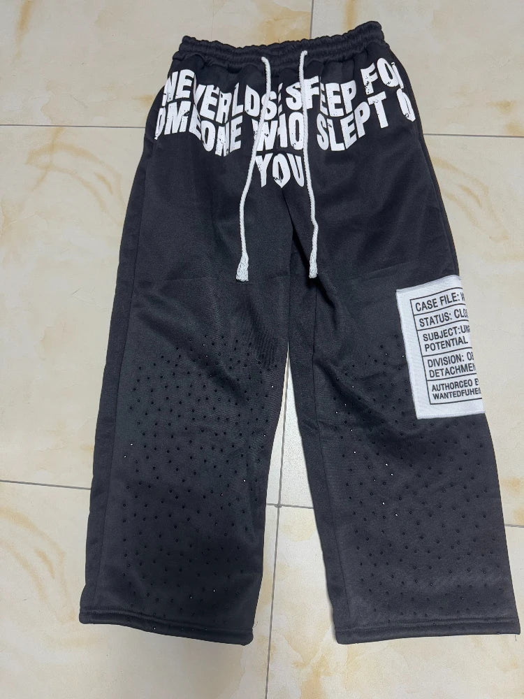 Winter fashion street printed pants, sweatpants, loose drawstring, hot brick trendy sweatshirt set for men and women