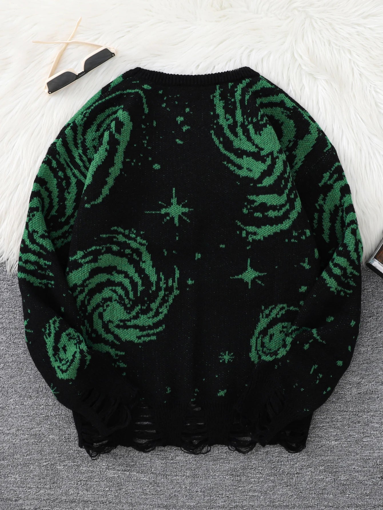New Trendy Street Style Ripped Abstract Starry Sky Pattern Pullover Ripped Sweater Casual Crew Neck Knitted Men's Pullover