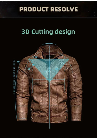 Coat Male vintage Casual Motor Biker Faux Leather Jacket Men Motorcycle Slim Fleece Jackets Autumn Winter Fashion Leather Jacket