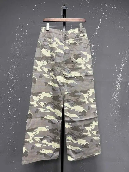 IEFB High Street Men's Denim Pants Camouflage Casaul Straight Bottom Simple Wide Leg Loose Trousers Spring Stylish 2026 9C354