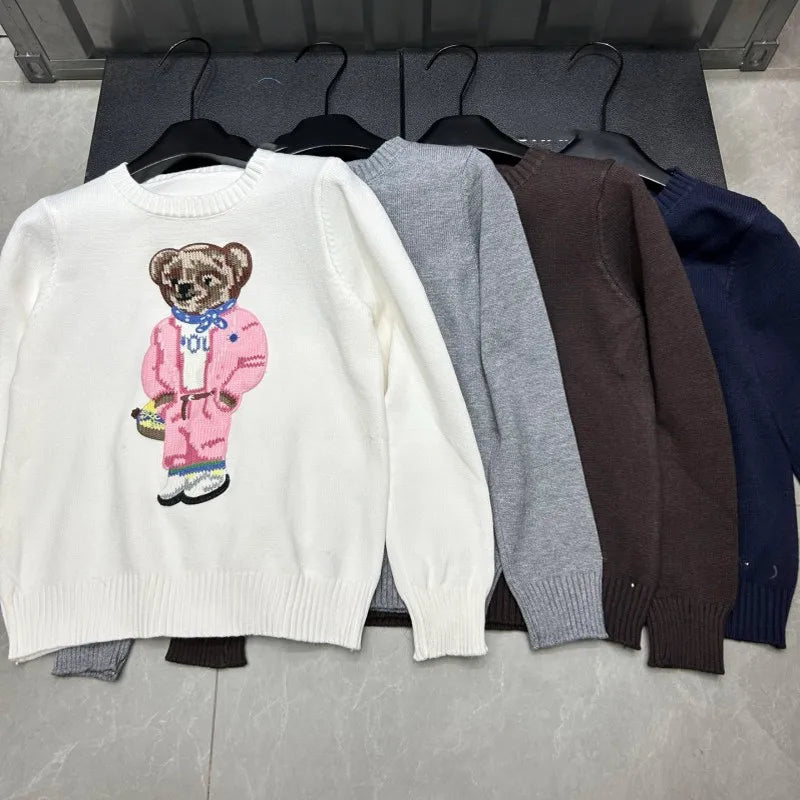 New Arrival European Elegant Bear Design Ladies Knit Sweater Pullover Knitted Tops Knitwear Women Clothes Jumper