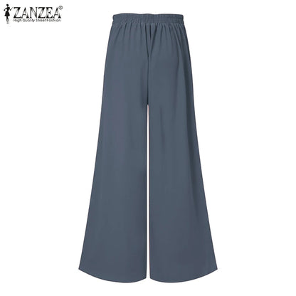 2025 Autumn Casual Suit Pants ZANZEA Elegant OL Women Wide Leg Pant Capris Solid Trouser Oversized High Waist Pantalon Palazzo