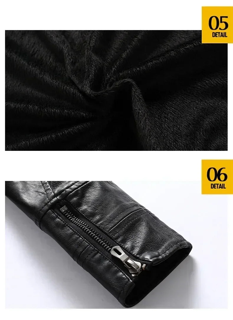 Coat Male vintage Casual Motor Biker Faux Leather Jacket Men Motorcycle Slim Fleece Jackets Autumn Winter Fashion Leather Jacket