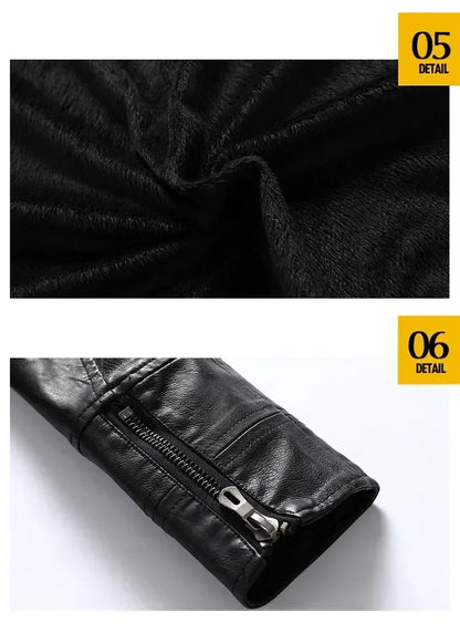 Coat Male vintage Casual Motor Biker Faux Leather Jacket Men Motorcycle Slim Fleece Jackets Autumn Winter Fashion Leather Jacket