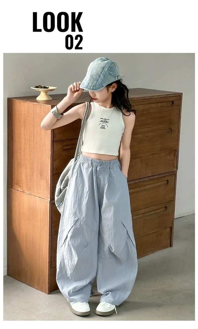 RAISE Summer Children Girls Trousers 3-14Yrs Kids Girls Suspenders Long Pants Thin Casual Versatile Juniot Girls Overalls Pants