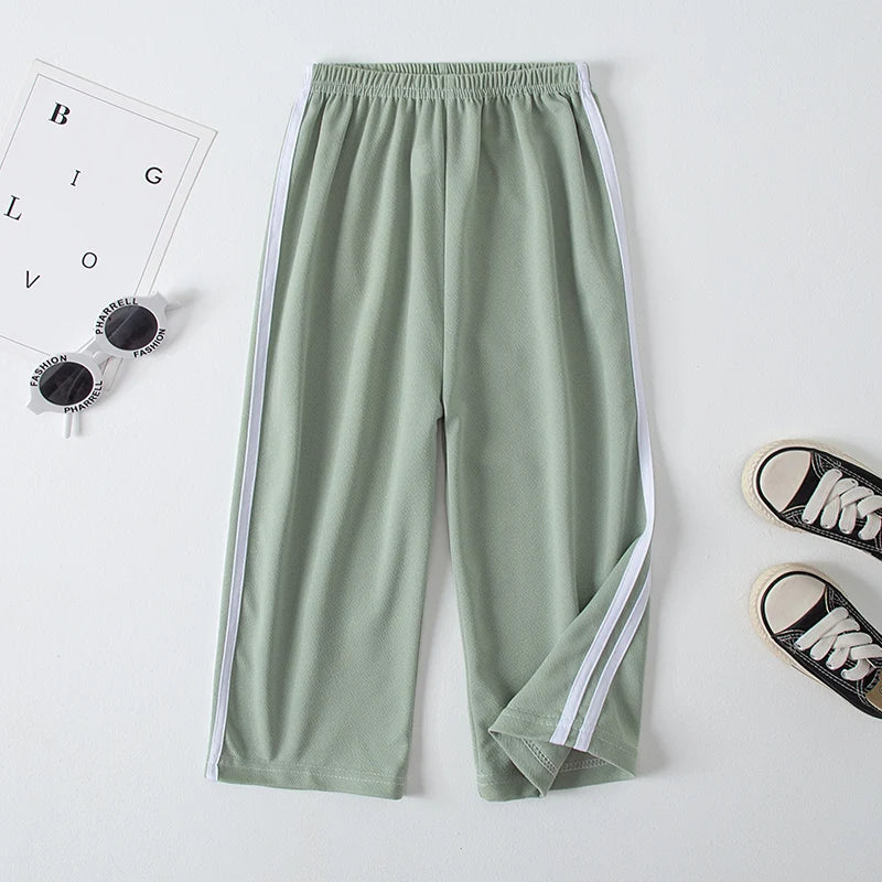 Children's Summer And Autumn Basic Versatile Solid Color Wide Leg Pants For Girls Casual Straight Leg Pants For Boys Sports Pant