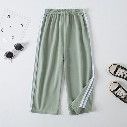Children's Summer And Autumn Basic Versatile Solid Color Wide Leg Pants For Girls Casual Straight Leg Pants For Boys Sports Pant