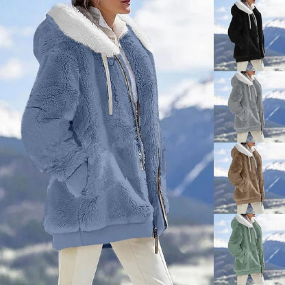 Winter Fashion Women's Coat New Casual Hooded Zipper Ladies Clothes Cashmere Autumn Women Fleece Jacket Solid Color Ladies Coats