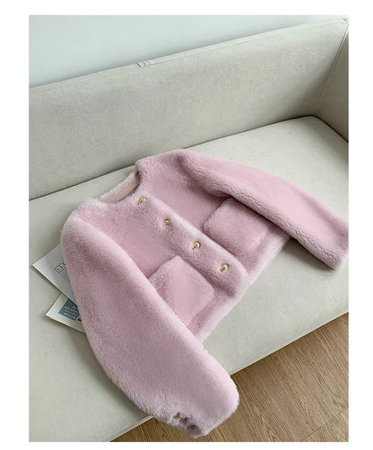 Woman Genuine Sheepskin Jackets Coat Female Winter Shearling Coats Real Lamb Fur O-neck Natural  Outewear  Overcoat G152