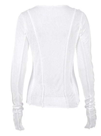 White O-Neck Women'S T-Shirt 2022 Elegant Yellow Long Sleeve Fall Tee Shirt Casual Slim Elastic Solid Top Female