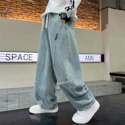 Boys Scimitar Jeans Spring and Autumn New Children's Wide Leg Pants Medium Older Boys Pants