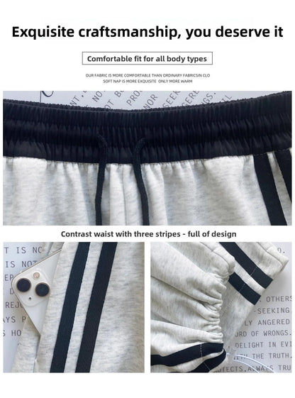 High Waist Wide Leg Pants Women's Spring Autumn New Style Loose American Knife Edge Sports Trousers Color Block Striped