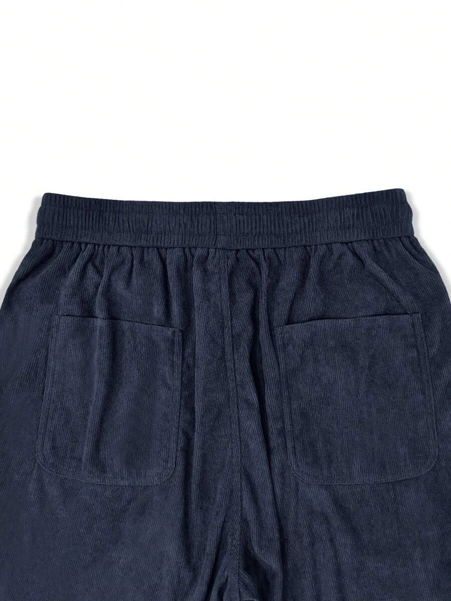 Men's Corduroy Straight Leg Casual Pants Drawstring Elastic Waist Outdoor Streetwear Winter Warm Autumn Sport Thermal Trousers