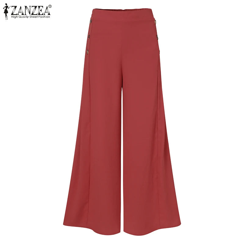 2025 Autumn Casual Suit Pants ZANZEA Elegant OL Women Wide Leg Pant Capris Solid Trouser Oversized High Waist Pantalon Palazzo