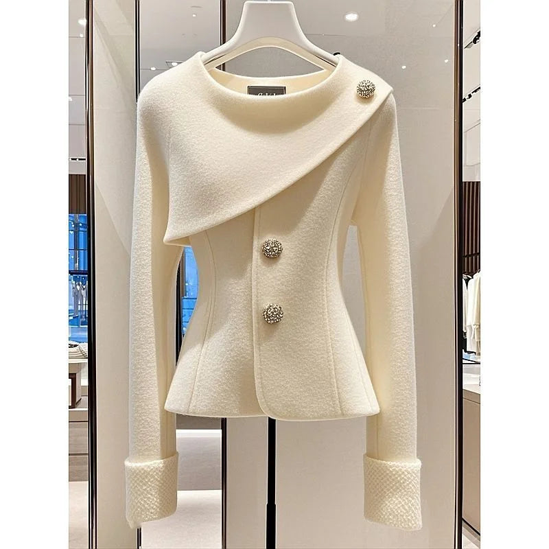 Autumn 2024 Women Woolen Coat Exploded With A Unique Sense Of High Quality Super Good-Looking Temperament Fashionable Beige Coat