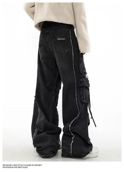 Women Y2k American Retro Mutil Pockets Cargo Jeans 90s Vintage 2000s Jean Pants Trashy Clothes 2025 Black Baggy Cargo Jeans