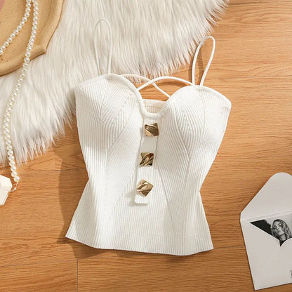 Knitted Camisole Tank Top Women's Summer Outerwear Sexy and Spicy Girl's Inner Layer with A Bottom Top
