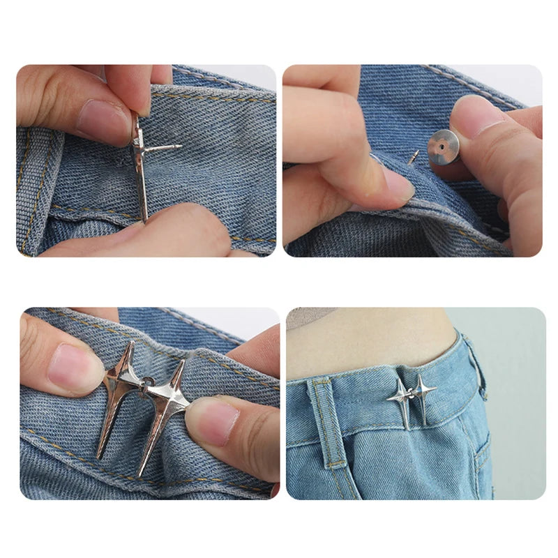 Trendy Cross Star Waist Buckle Adjustable Detachable Pants Clips Waist Tightener Nail-free Metal Button Snaps For Jeans Decor