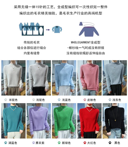 100% Pure Mink Cashmere Knitted Sweater Women's Semi-High Neck Loose Pullovers Casual Joker Warm Bottoming Shirt Autumn Blouse