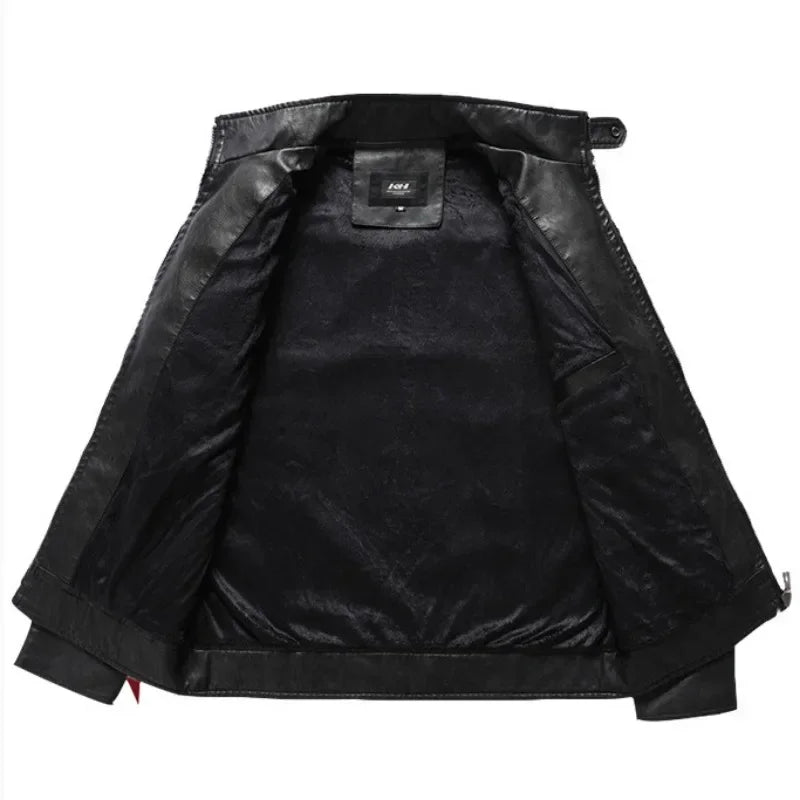 Coat Male vintage Casual Motor Biker Faux Leather Jacket Men Motorcycle Slim Fleece Jackets Autumn Winter Fashion Leather Jacket