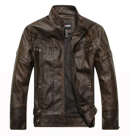 Coat Male vintage Casual Motor Biker Faux Leather Jacket Men Motorcycle Slim Fleece Jackets Autumn Winter Fashion Leather Jacket
