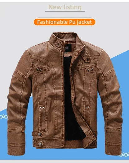 Coat Male vintage Casual Motor Biker Faux Leather Jacket Men Motorcycle Slim Fleece Jackets Autumn Winter Fashion Leather Jacket