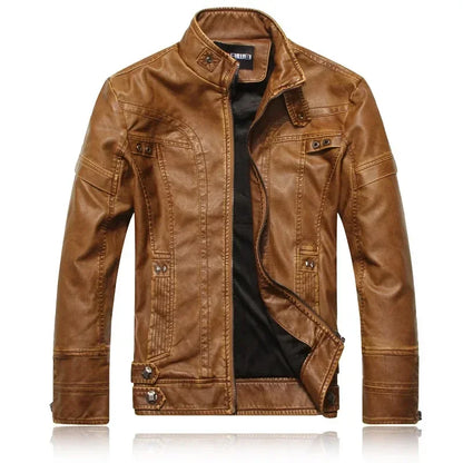 Coat Male vintage Casual Motor Biker Faux Leather Jacket Men Motorcycle Slim Fleece Jackets Autumn Winter Fashion Leather Jacket