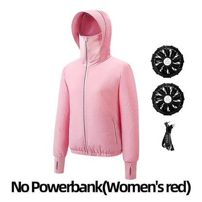 Summer Sunscreen Hooded Fan Clothes Cooling Vest Men Air Conditioning Clothes Women Fan Jacket Cycling Cooling Clothes To Hiking