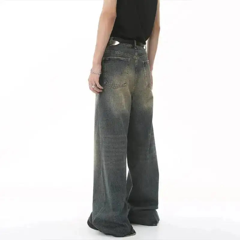 IEFB Summer Men's Denim Pants Old Blue Washed Male Jeans Straight Casual Menwear Loose Wide Leg Trousers New Fashion 9C354