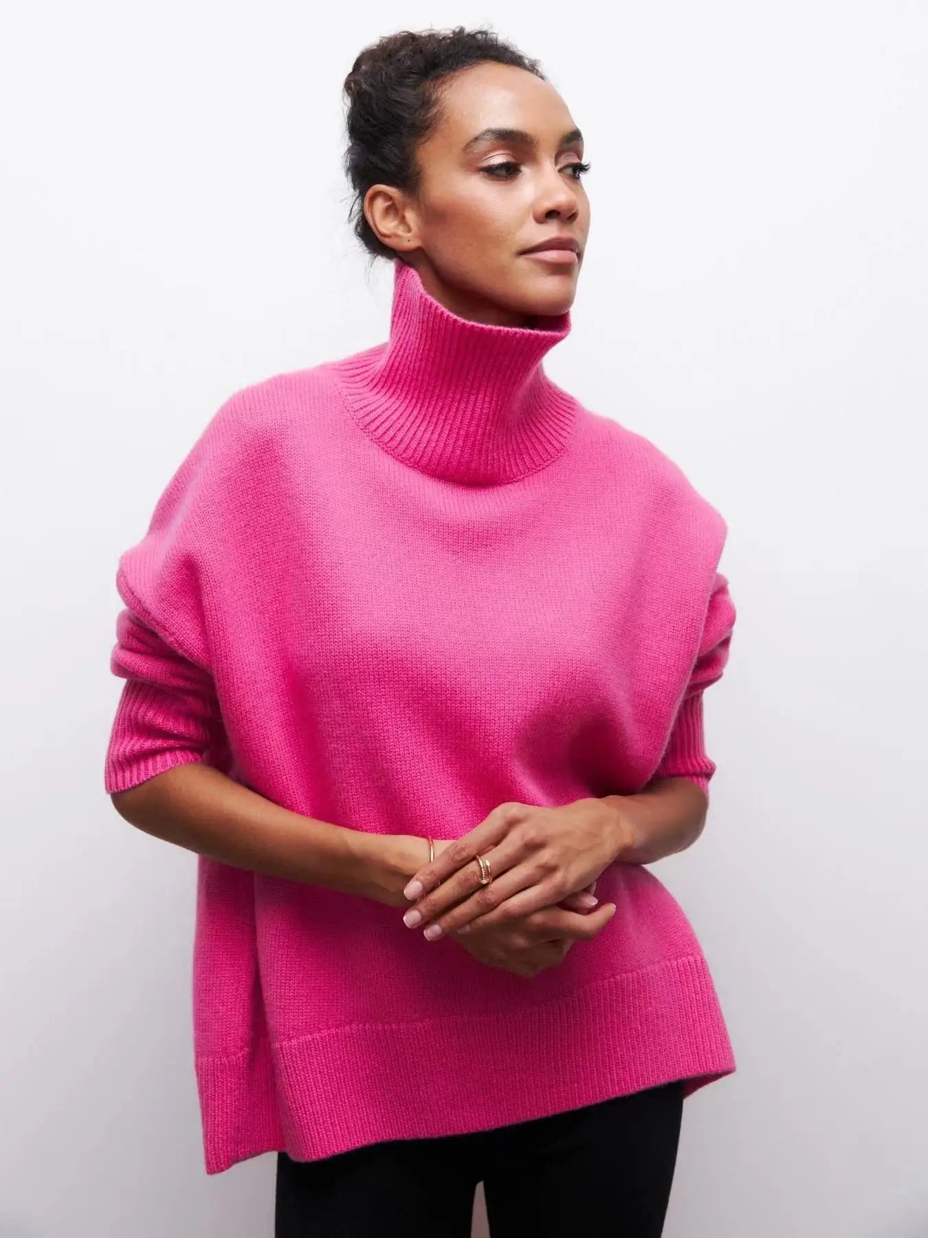 Original Light Luxury O-neck Knit Sweater Autumn And Winter Women's Elegant Loose Mock Neck Solid Color Warm Outerwear Sweater
