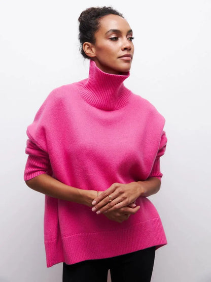 Original Light Luxury O-neck Knit Sweater Autumn And Winter Women's Elegant Loose Mock Neck Solid Color Warm Outerwear Sweater