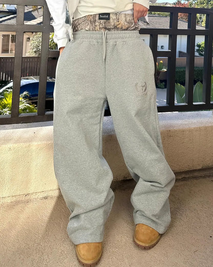 Men's Y2K Retro Sports Pants Double Cuffs Embroidered Camouflage Pattern Unisex Loose Pants Wide Leg Pants Trendy Casual Street