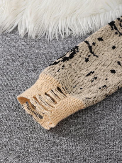 New Trendy Street Style Ripped Abstract Starry Sky Pattern Pullover Ripped Sweater Casual Crew Neck Knitted Men's Pullover