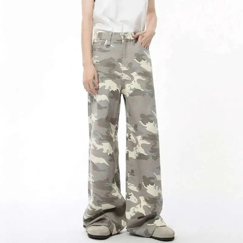 IEFB High Street Men's Denim Pants Camouflage Casaul Straight Bottom Simple Wide Leg Loose Trousers Spring Stylish 2026 9C354