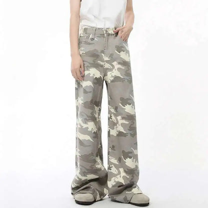 IEFB High Street Men's Denim Pants Camouflage Casaul Straight Bottom Simple Wide Leg Loose Trousers Spring Stylish 2026 9C354