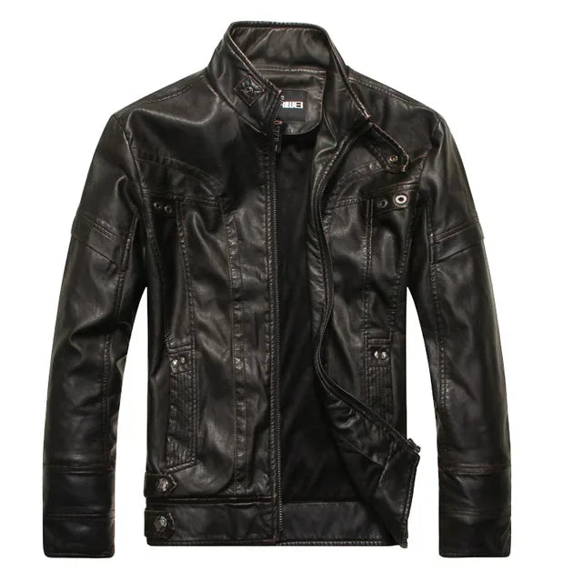 Coat Male vintage Casual Motor Biker Faux Leather Jacket Men Motorcycle Slim Fleece Jackets Autumn Winter Fashion Leather Jacket