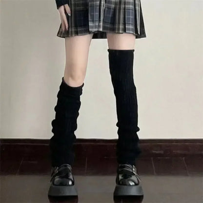 42/52/72cm Leg Warmers Lolita Socks Y2K Knitted Warm Foot Cover White Black Warmer Lady Autumn Winter Crochet Sock Boot Cuffs