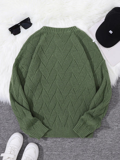 New Japanese-Style Round-Neck Couple's Sweater, Plain Knit, Casual Versatile Trendy Men's Long-Sleeve Sweater Top