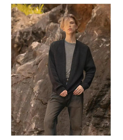 Vintage Overweight Pounds Mens Cardigan Sweater Luxury Design Jacquard Weave Hand Knitted Tops Autumn Winter Wool Knitwear Coat