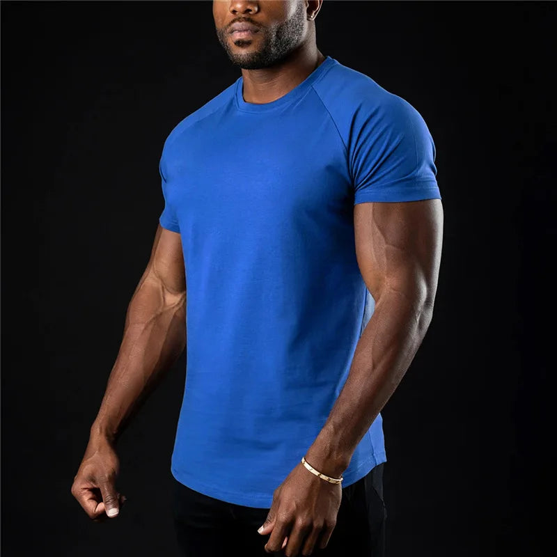 Men Cotton Gym t-Shirt Short Sleeve t-Shirts Male Round Neck Casual Tops Slim Fit t Shirt Breathable Soild Tee Shirt Man Clothes