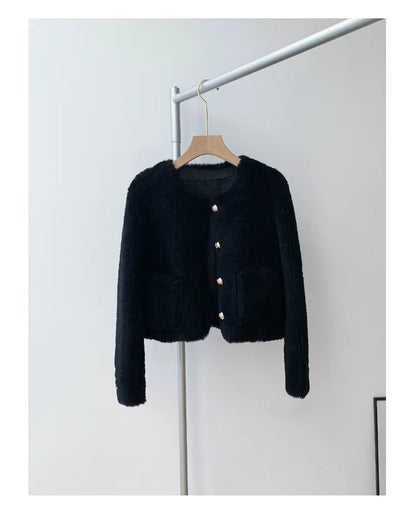 Woman Genuine Sheepskin Jackets Coat Female Winter Shearling Coats Real Lamb Fur O-neck Natural  Outewear  Overcoat G152