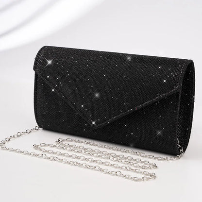 Glitter Envelope Handbag Women Silver Shiny Chain Shoulder Bag Ladies Mini Crossbody Flap Fashion Small Dress Day Clutch
