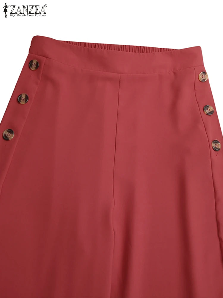 2025 Autumn Casual Suit Pants ZANZEA Elegant OL Women Wide Leg Pant Capris Solid Trouser Oversized High Waist Pantalon Palazzo