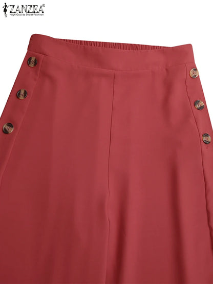 2025 Autumn Casual Suit Pants ZANZEA Elegant OL Women Wide Leg Pant Capris Solid Trouser Oversized High Waist Pantalon Palazzo