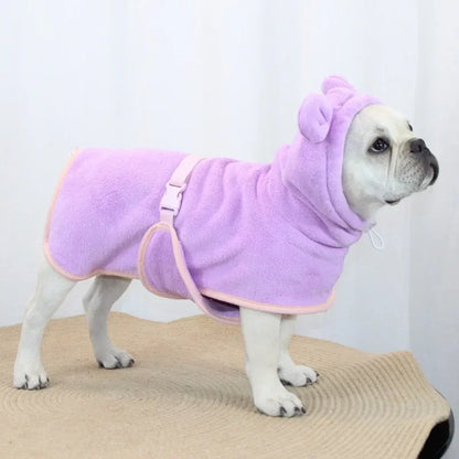 Bathrobe for Dogs Super Absorbent Fast Drying Hooded Cute Pet Bathrobe Towel for Cats Dogs Adjustable Microfiber Coat Corgi Pugs