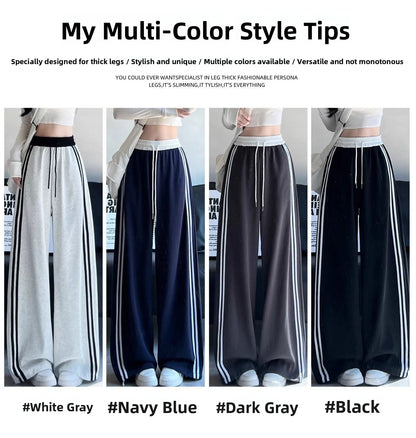 High Waist Wide Leg Pants Women's Spring Autumn New Style Loose American Knife Edge Sports Trousers Color Block Striped